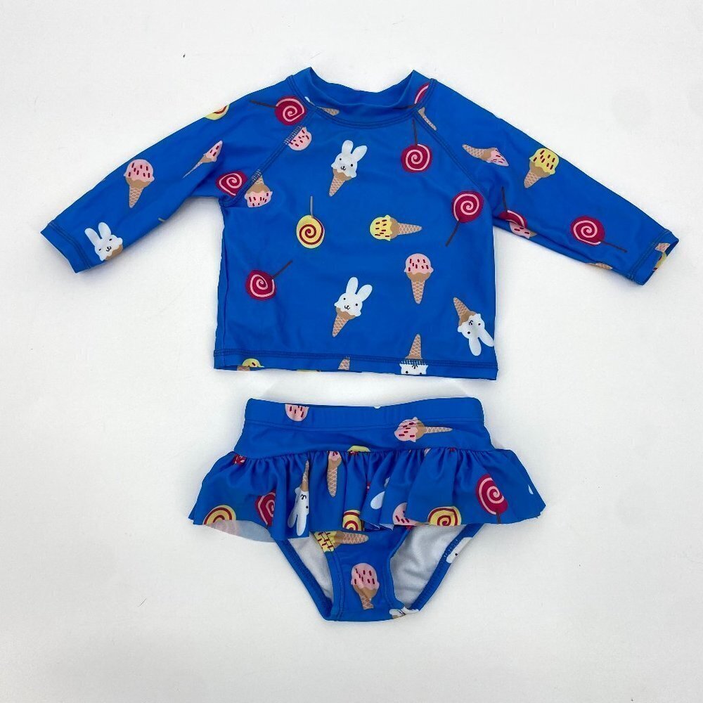 DOT AUSTRALIA Blue Bunny Ice Cream Lollipop Long Sleeve Two Piece Swim Suit 1T